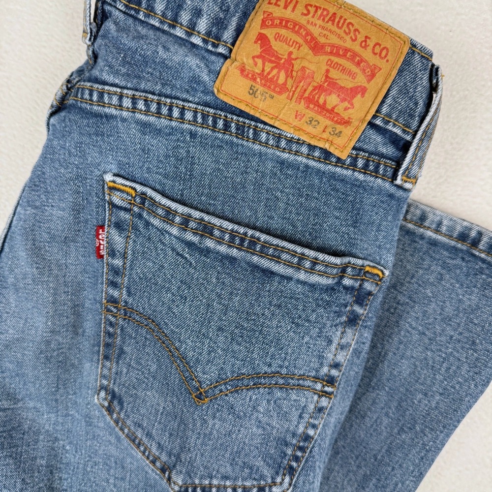 Levi's 505 Regular Fit Jeans Mens 32x34 Blue Denim Straight Leg 00505-1454